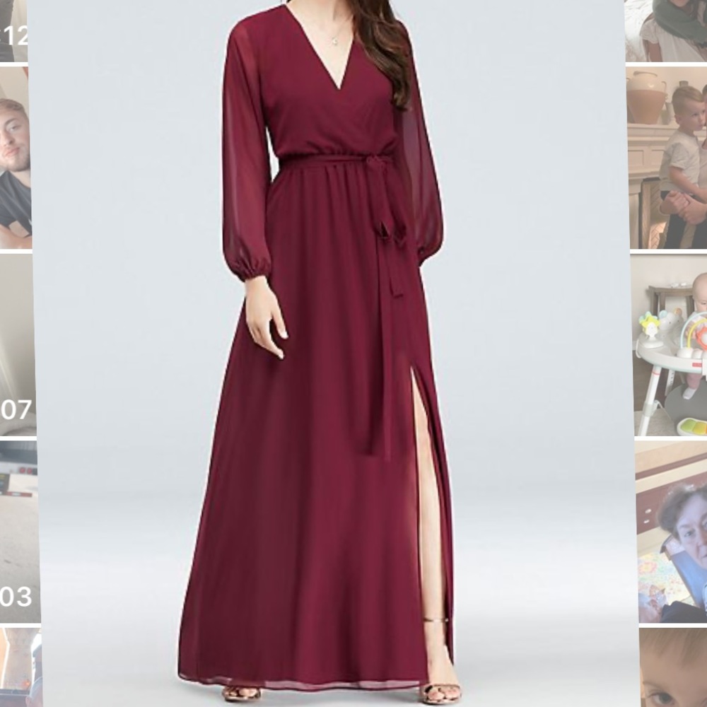 Long Sleeve Chiffon Faux-Wrap Dress
